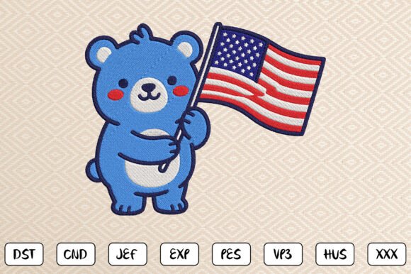 4th of July Bear Embroidery Design