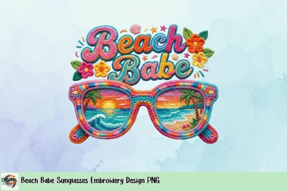 Beach Babe Sunglasses Embroidery Design PNG