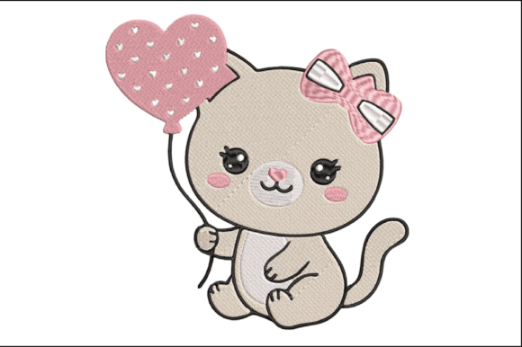 Cute Cat with Heart Balloon Embroidery Review