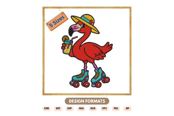 Flamingo Roller Skating Embroidery Design