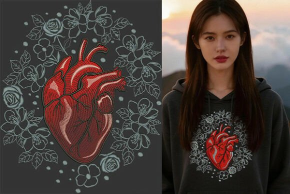 Heart and Floral Embroidery: A Seasonal Design for Holiday Crafters