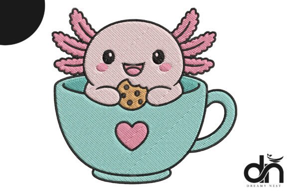 Kawaii Axolotl Teacup Embroidery Design