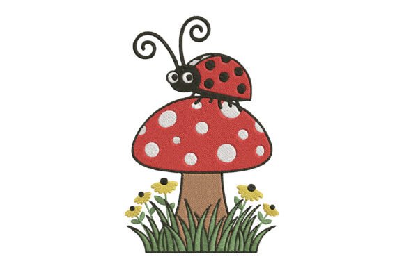 Ladybug on Mushroom Embroidery Design