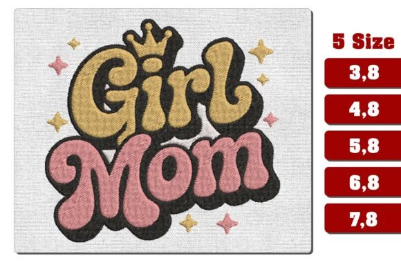 Retro Girl Mom Crown Machine Embroidery