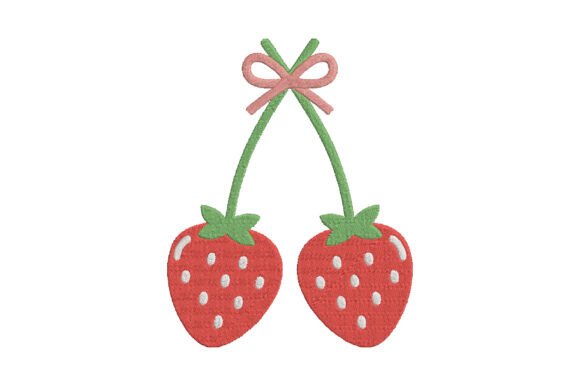 Strawberries with Pink Bow Embroidery